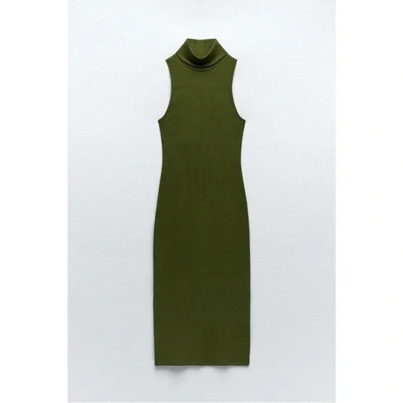 Zara Green Turtleneck Sleeveless Maxi Dress LARGE NWOT - Picture 6 of 9